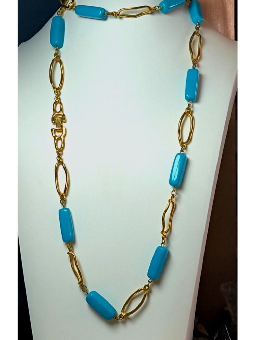 Vintage Fashion Costume Necklace Gold Tone Organic Sculptural Links 38"